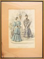 1894 divat illusztráció a La Moniteur de la Mode c. magazinból. Rotációs fametszet, papír, jelzett a metszeten, üvegezett fakeretben, paszpartu kissé foltos, 32x22 cm