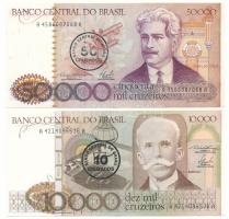 Brazília DN(1986) 10.000C fekete "10 Cruzados" felülbélyegzéssel + 50.000C fekete "50 Cruzados" felülbélyegzéssel T:XF Brazil ND(1986) 10.000 Cruzeiros with black "10 Cruzados" overprint + 50.000 Cruzeiros with black "50 Cruzados" overprint C:XF Krause P#206, P#207