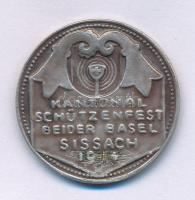 Svájc 1914. "KANTONAL - SCHÜTZENGEST - BEIDER BASEL - SISSACH - 1914" kétoldalas, jelzetlen Ag emlékérem (13,32g/29mm) T:VF karcok Switzerland 1914. "KANTONAL - SCHÜTZENGEST - BEIDER BASEL - SISSACH - 1914" double-sided, unmarked Ag emlékérem (13,32g/29mm) C:VF scratches