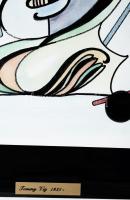 Tommy Vig (1938-): Irigység. Vegyes technika, papír, jelzett a hátoldalán. Üvegezett fakeretben. 38x...