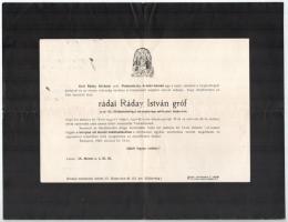 1929 Gróf Ráday István miniszteri tanácsos gyászjelentése