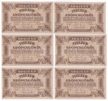 1946. 10.000AP (6x) sorszámkövetők, vízjeles papíron "D 39 96.645- 96.650" T:AU Adamo P49