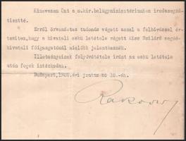 1926 Rakovszky Iván belügyminiszter által aláírt kinevezési okirat