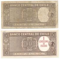 Chile DN(1958-1959) 1P + DN(1960-1961) 1P piros "1 Centesimo de Escudo" felülbélyegzéssel ...