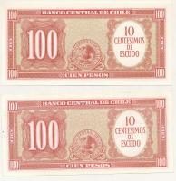 Chile DN(1962) 100P piros "10 Centesimos de Escudo" felülbélyegzéssel + DN(1963) 100P piro...