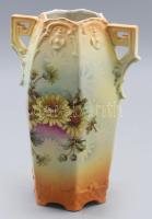 Szecessziós fajansz váza. Részben kézzel festett, jelzett, hibátlan 21 cm