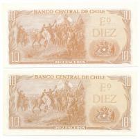Chile DN(1973) 10P + DN(1974) 10P eltolódott nyomat T:AU, sarokhajlás
Chile ND(1973) 10 Pesos + ND(...