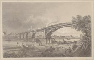 cca 1860 Ludwig Rohbock (1820-1883) - J. Riegel: Szegedin-Szeged, a képen vasúti híddal,Pest,Lauffer...