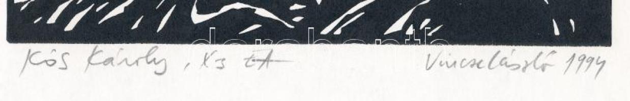 Vincze László (1934-2020): Kós Károly, 1994. Linómetszet, papír. Jelzett. Művészpéldány EA jelzéssel...