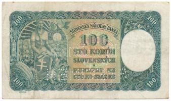 Szlovákia 1940. 100K "SPECIMEN" (minta) perforációval, Csehszlovák bélyeggel T:F
Slovakia...