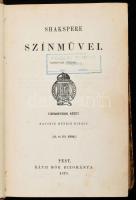 Shakespeare-kolligátum, 3 kötet (egybekötve): Shakspere minden munkái XVII., XVIII., XIX. köt. Pest/Bp., 1867-1878, Ráth Mór. Félvászon-kötésben, kissé kopott, sérült borítóval és gerinccel, helyenként kissé foltos lapokkal, az első lapon bejegyzésekkel.