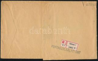 1943 Nagyméretű helyi ajánlott levél, "MAGYAR KIR. POSTAIGAZGATÓSÁG DEBRECEN", "MAGYAR KIR. POSTAHIVATAL(NAK) + "POSTASZOLGÁLATI ÜGY" vonalbélyegzésekkel (hajtott / folded)