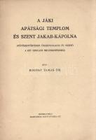 Bogyay Tamás:  A jáki apátsági templom és Szent Jakab-kápolna. (Művészettörténeti összefoglalás és vezető a két templom megtekintéséhez.) Szombathely, (1943). Martineum Könyvnyomda Rt. 106 + [6] p. Egyetlen kiadás. Bogyay Tamás illusztrált művészettörténeti dolgozata az 1220-tól ismert, több évtizedig épült, és számos át- és visszaépítésen átesett bencés apátsági templom épületét, a hazai román kori építészet monumentális alkotását, a jáki apátság épületét elemzi és méltatja. Függelékben a jáki templom tőszomszédságában épült, 1250-től működő, a világi hívek számára nyitva álló Szent Jakab-kápolna építészeti elemzése. (A Dunántúli Szemle könyvei, 220. szám.) Fűzve, kiadói borítóban, a gerincen apró foltossággal. Jó példány.