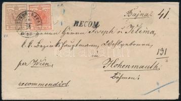 ~1852 3kr + 6kr ajánlott levél előlapján "NYERGES-UJFALU" - Hohenmauth