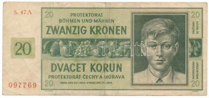 Német Harmadik Birodalom / Cseh-Morva Protektorátus 1944. 20K T:F German Third Reich / Protectorate of Bohemia and Moravia 1944. 20 Korun C:F Krause P#9