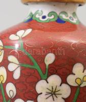 Antik kínai zománcozott réz kisváza, m: 10 cm