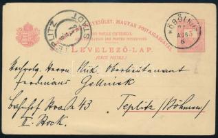 1895 5kr díjjegyes levelezőlap "KÖBÖLKÚT" - "TEPLITZ"