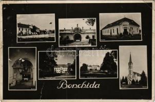 1943 Bonchida, Bontida; Országzászló, Gróf Bánffy kastély, Hangya szövetkezet üzlete, Római katolikus templom / Hungarian flag, castle, cooperative shop, church (fa)