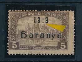 Baranya I. 1919 Parlament 5K rövid 1-es az évszámban, Bodor vizsgálójellel