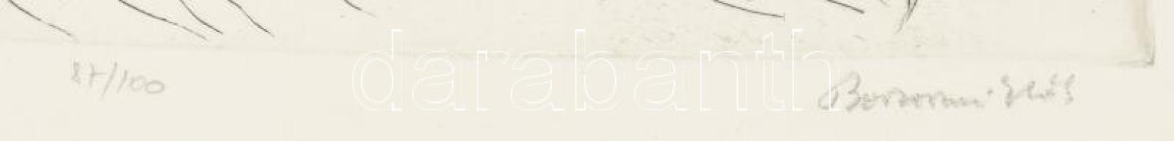 Borsos Miklós (1906-1990): Újhold. Hidegtű, papír, jelzett, számozott (87/100), 19,5x34 cm. Hátoldal...