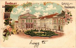 Sopron, Oedenburg; Színház. F. Kummer No. 70. Art Nouveau, floral, litho (fl)