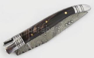 Damaszkuszi acél bicska, damaszkuszi mozaikos pengével, h: 22 cm