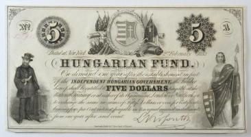 1852. 5$ "Kossuth bankó" "A" sorozat, piros "13290" sorszámmal T:AU,XF hajtatlan, de a bal alsó sarokban több sarokhajlás Hungary 1852. 5 Dollars "A" series, with red "13290" serial number C:AU,XF unfolded but multiple corner folds in the lower left corner Adamo G124