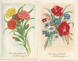 5 db RÉGI postatiszta születésnapi üdvözlő képeslap virágokkal / 5 pre-1945 unused Birthday greeting...