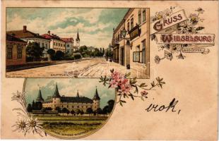 Wieselburg, Hauptplatz, Kaiserl. Schloss Wolfpassing. Art Nouveau, floral, litho (fl)