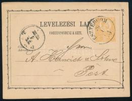 1873 2kr díjjegyes levelezőlap "ESZTERGOM" - "PEST"