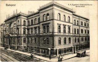 Budapest VIII. M. k. egyetem II. számú sebészeti klinika, gázlámpa szerelés létráról. Baross utca 23-26. (EK)