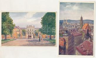 Wien, Vienna, Bécs; - 4 db RÉGI művészi város képeslap / 4 pre-1945 town-view art postcards. B.K.W.I...