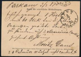 1870 2kr díjjegyes levelezőlap "ESZTERGOM-NANA" - "PEST"