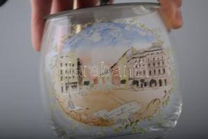 Budapest emlékpohár, feltehetően az Oktogon ábrázolásával, lepattanással, m: 12 cm