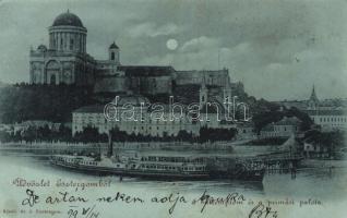 1899 (Vorläufer) Esztergom, Bazilika, Prímási Palota, gőzhajó, este (fl)