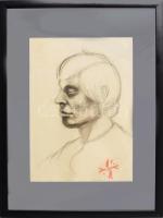 Göllner Miklós (1902-1977): Nagy László költő portréja. Ceruza, papír, jelezve jobbra középen, 42x29...