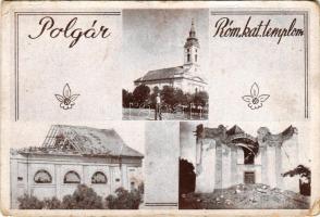 1945 Polgár, Római katolikus templom romja a második világháború után (EB)