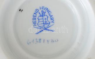 Herendi Viktória mintás kétfüles cukortartó, sárga rózsa fogóval, jelzett, hibátlan, d: 12 cm