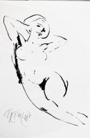 Gyémánt László (1935-): Fekvő női akt. Szitanyomat, papír, jelzett. 49x33 cm. Üvegezett fakeretben. / Screenprint on paper, signed. Framed