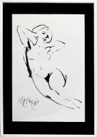 Gyémánt László (1935-): Fekvő női akt. Szitanyomat, papír, jelzett. 49x33 cm. Üvegezett fakeretben. ...