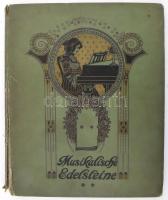 Musikalische Edelsteine. Neue Folge. 42 moderne und beliebte Operetten- und Opern-Schlager, Salonstücke, Tänze, Märsche und Lieder. Hamburg-Wien, 1909, Anton J. Benjamin - W. Karczag &amp; K. Wallner, 207 p. Kiadói aranyozott, festett, szecessziós egészvászon-kötés, sérült gerinccel, helyenként lapszéli szakadásokkal.