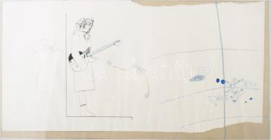 Wahorn András (1953-): Koncert után hazafelé, 1982. Vegyes technika, papír. Jelezve balra középen fent. 33x66 cm. Üvegezett fakeretben. Az életmű korai darabja, a Bizottság zenekar működésének fénykorából!/ mixed technique on paper, signed, framed