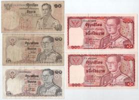 Thaiföld 1969-1981. 10B - 100B (9db, 4xklf) T:F, közte szép papír, és 1db VG Thailand 1969-1981. 10 Baht - 100 Baht (9pcs, 4xdiff) C:F, in it fine paper, and 1pc VG