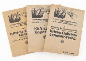 A Magas Tátra részletes kalauza. III. kötet. (Hegymászókalauz). Szerk.: Komarnicki Gyula. I-III. köt. I.: Bevezetés. Betűsoros névmutató. Kriván-Csubrina-Lengyelnyereg. II.: Kis Viszoka-Kopahágó. III.: Hátsó-Barátcsorba-Liliowe. Függelék: Téli hegymászások. Bp., 1917, Turistaság és Alpinizmus. Kiadói tűzött papírkötés, változó állapotban, a borítókon néhány kis sérüléssel.