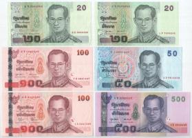 Thaiföld DN(2001-2015) 20B - 500B (6db, 4xklf) T:F szép papír Thailand ND(2001-2015) 20 Baht - 500 Baht (6pcs, 4xdiff) T:F fine paper