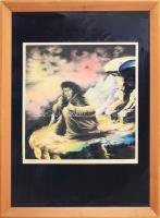 Varga László (-): Viharban, 1990. Vegyes technika, papír. Jelzett. Üvegezett fakeretben. 26,5x25,5 c...