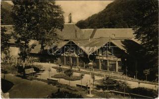 1912 Vihnye, Vihnyefürdő, Kúpele Vyhne; Selmec- és Bélabányai Iparosok Hitelszövetkezete. Joerges kiadása / Banská Stiavnica and Banská Belá Craftsmen's Credit Cooperative (képeslapfüzetből / from postcard booklet) (EK)