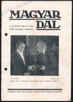 1948 Magyar Dal. I. évf. 1-2. sz. 1948. jan.-feb. A Magyar Dalos Egyesületek Országos Szövetségének Folyóirata. A címlapon Kodály Zoltánnal. Bp., "Élet"-ny., 16 p. Papírkötés, a gerincen lyukasztás nyomokkal, bejelölésekkel.