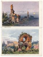 Roma, Rome; 6 pre-1945 art postcards with 2 lithos