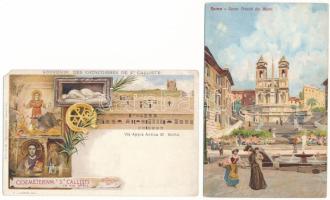 Roma, Rome; 6 pre-1945 art postcards with 2 lithos
